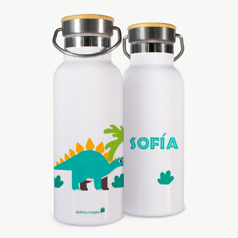 Botella Bambú Personalizada Dinosaurios con Nombre